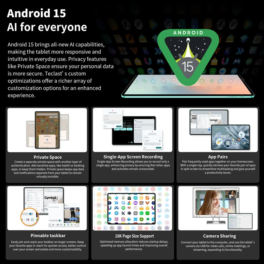Teclast P50 AI Android 15 AllWinner A733-AI Table 11" 90Hz Screen Octa-Core 6GB 128GB LPDDR5 WIFI-6 7000mAh Battery AI Tab