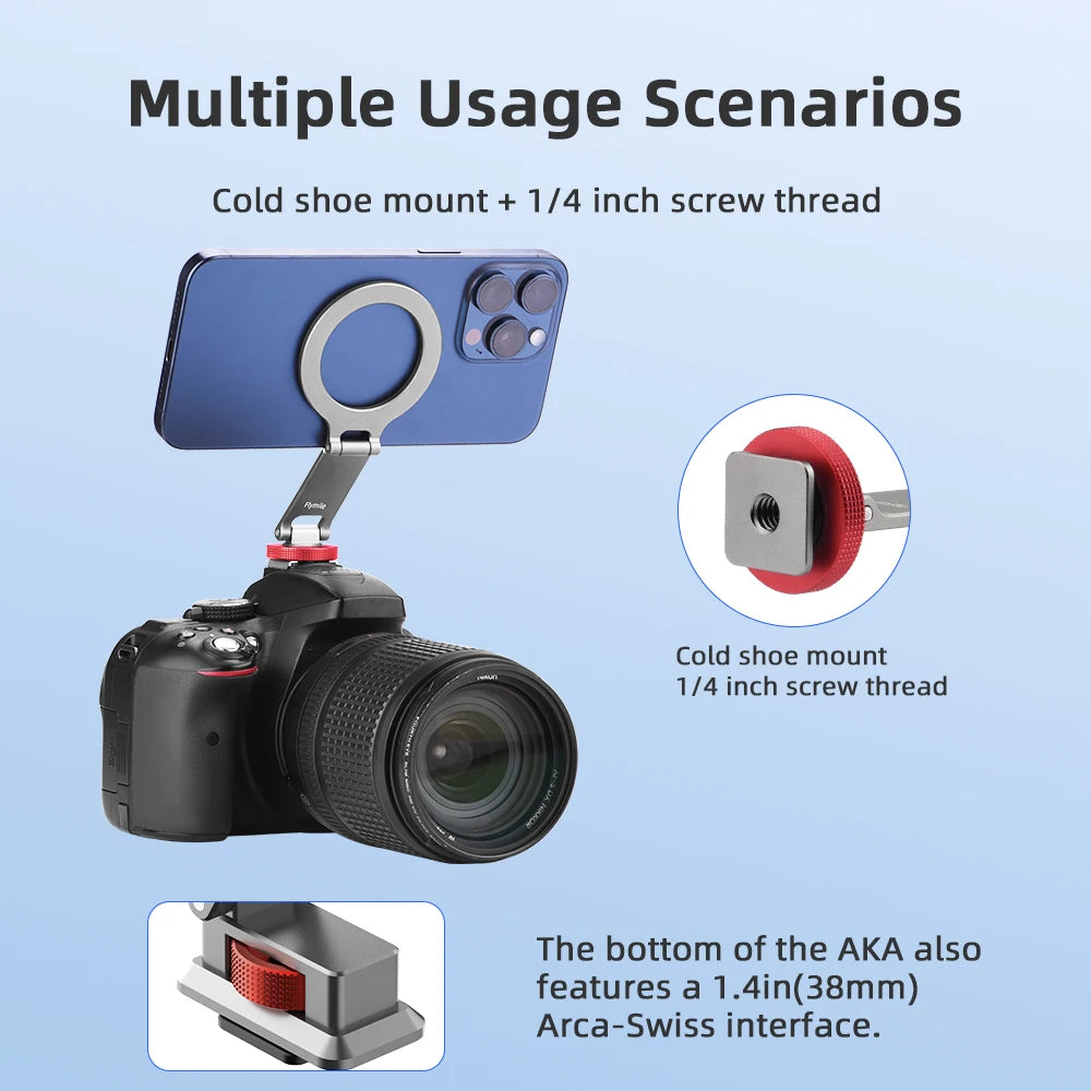 Flymile Magsafe Metal Magnetic Fixed Phone Holder Foldable Cold Shoe Tripod Adapter Teleprompter Stand For iPhone 16 15 14 13 12