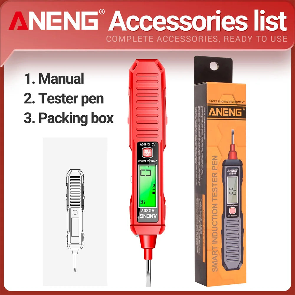 Digital Voltage Tester Pen ANENG VD807 Detectors 24-300V AC voltage Non-contact Induction NCV Zero live wire test Tools
