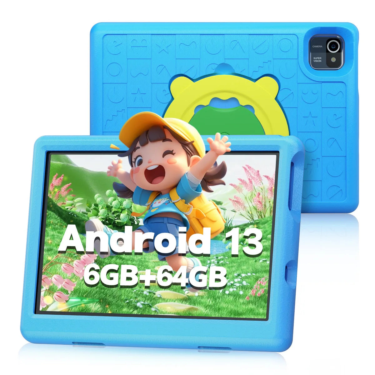 BESTSKI 10 Inch Kids Tablet with 6GB RAM+64GB ROM+128GB SD Expand, 5000mAh, Dual Camera, with Parent Control & Kids Education
