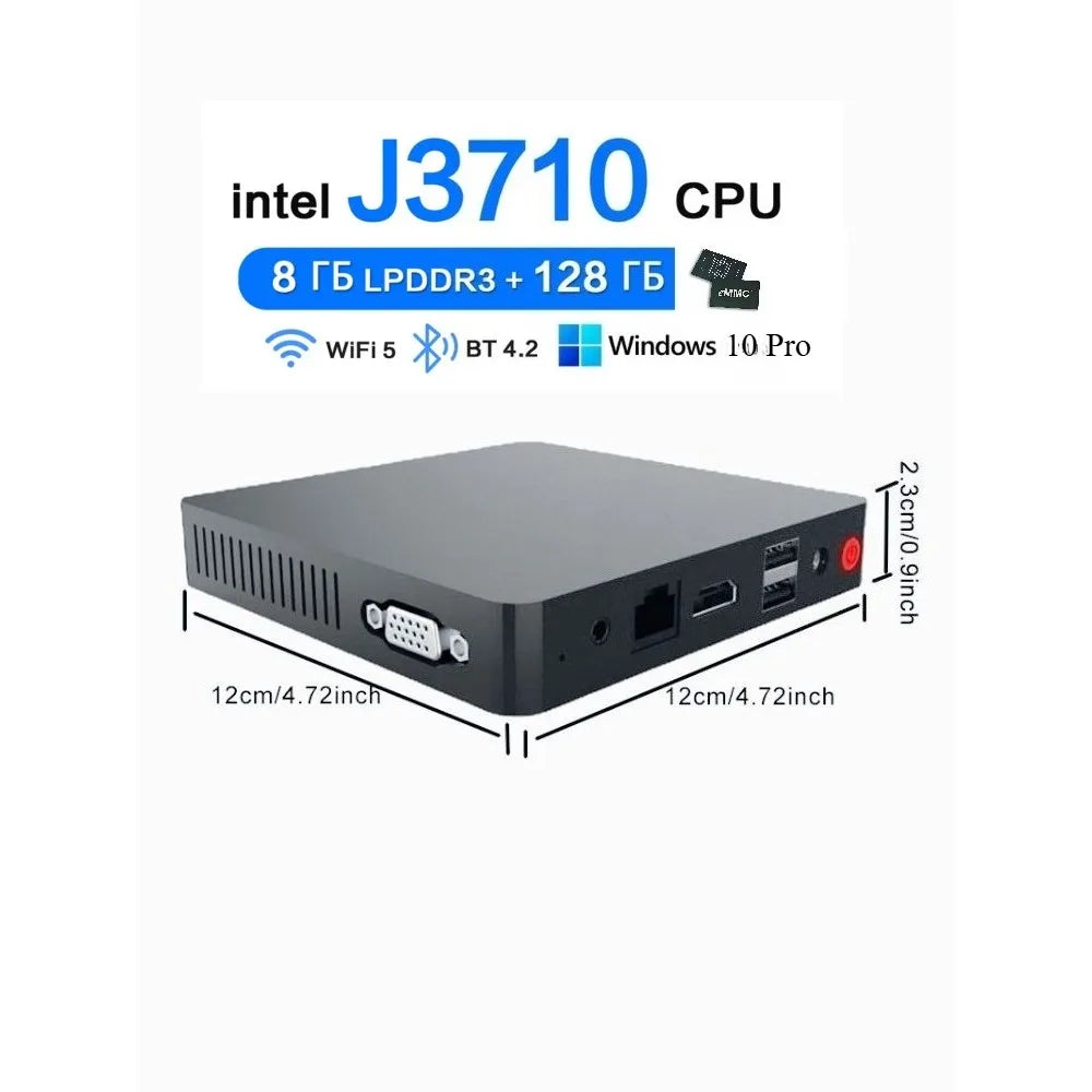 New Mini PC Intel J3710 Windows 10 Mini PC HTPC, with 8GB RAM 128GB ROM, USB 3.0, 1*HD-MI 1*VGA AC WIFI