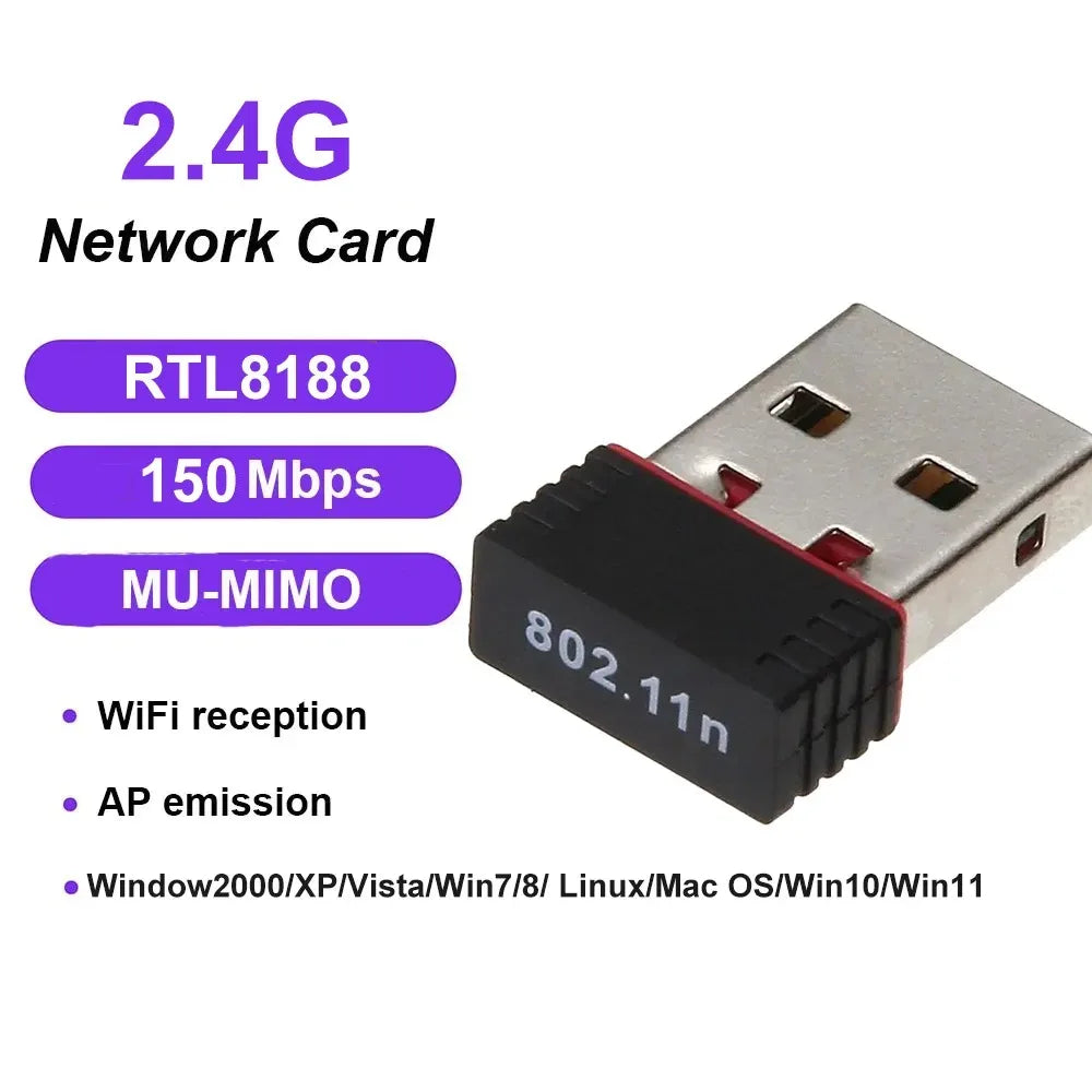 Mini USB WIFI 6 Dongle Network Card 2.4GHz Wi-Fi Lan Adapter Driver Free For PC Laptop Windows 7 10 11 300M 150M Receiver