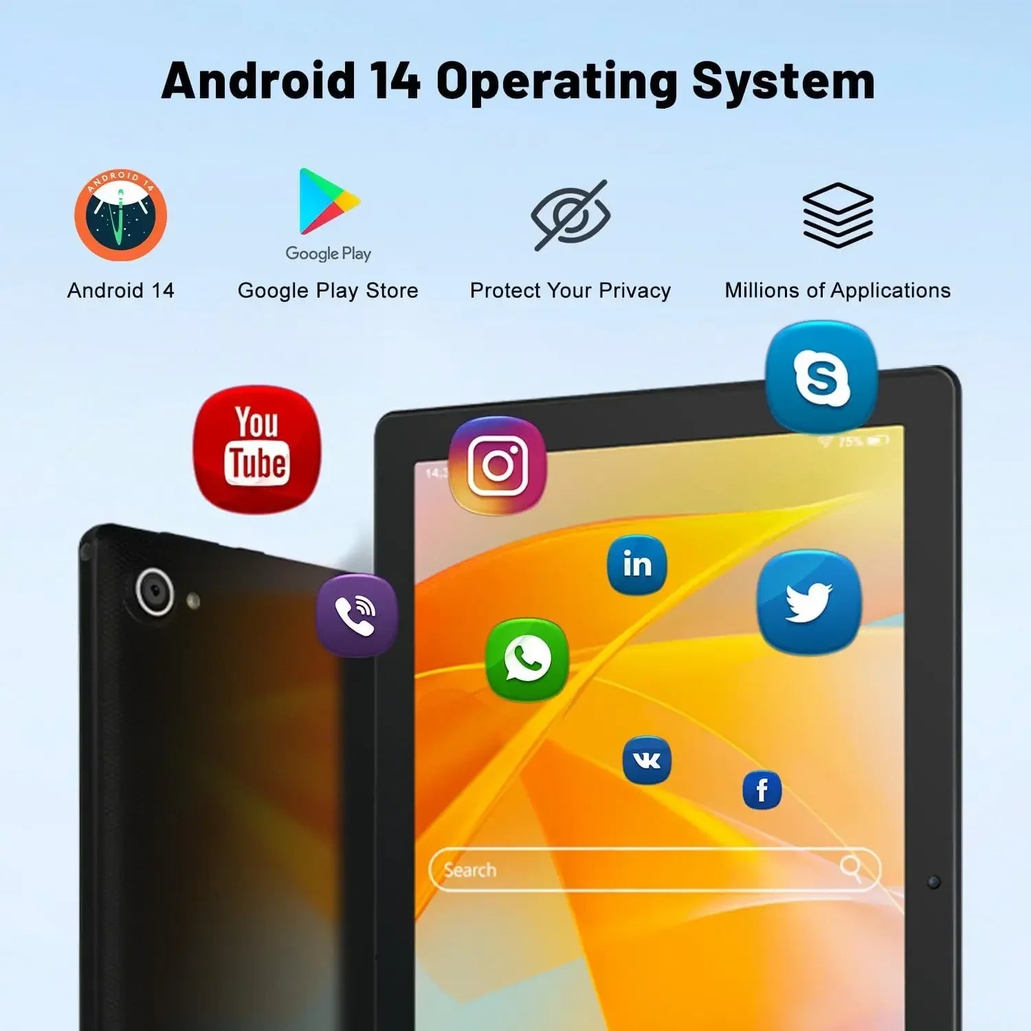 Tablet 10 Inch Android 14 Octa-Core 8GB RAM 64GB ROM 1280x800 IPS Tablets PC WiFi6 Bluetooth5.3 Widevine L1 Dual Camera Speakers