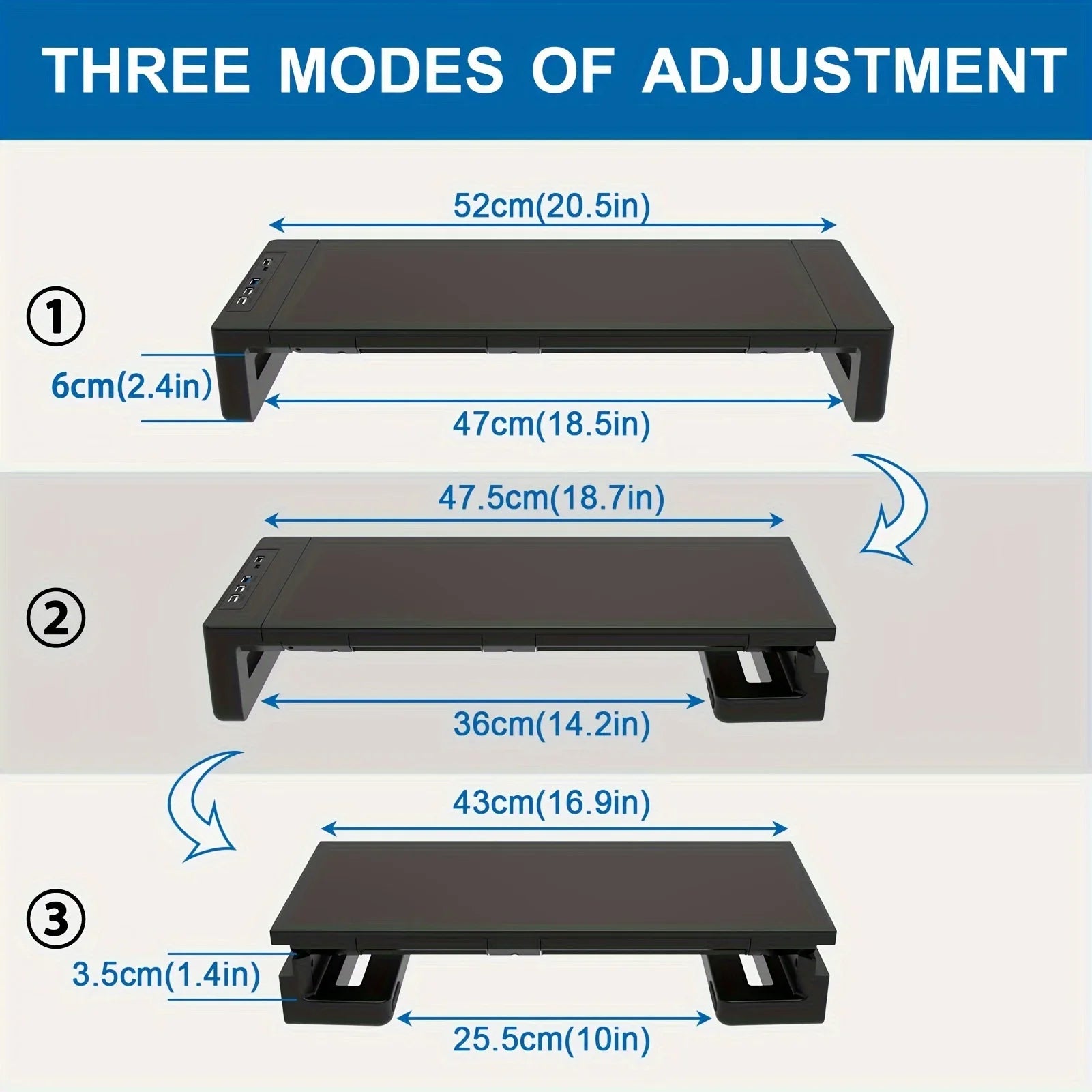 Monitor Stand Riser, With USB3.0 Foldable, Height Adjustable Computer Stand, Desk Shelf Riser with Storage Drawer &Tablet Phone