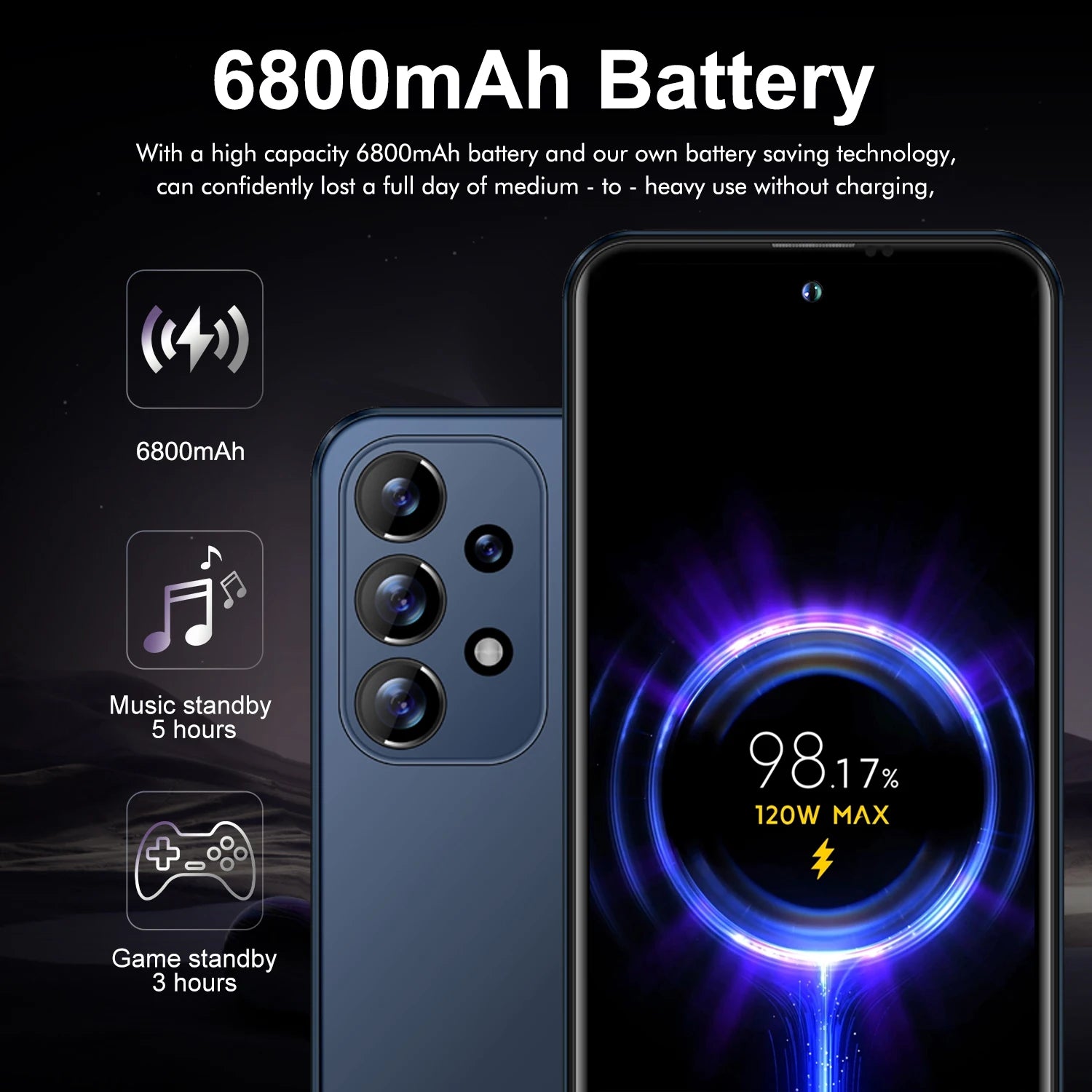 A73 Phone,Smartphone Android,6.8 inch,8GB RAM,256GB ROM,Dual SIM,Mobile phone,Google Play Store,13+32MP,6800mAh,Cellphones