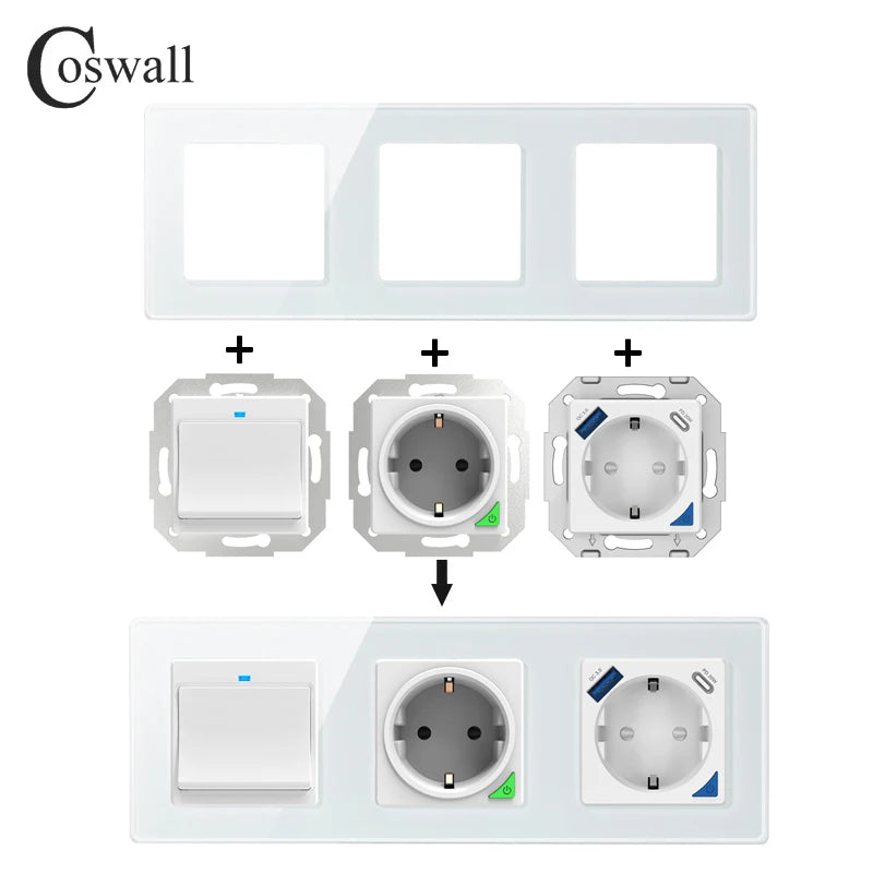 COSWALL DIY Module WIFI / Zigbee Smart EU Wall Socket With PD 20W Type-C & A Dual USB Fast Charger With Power Monitoring Alice