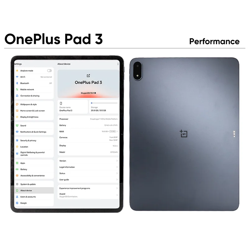 Global Version OnePlus Pad 3 12GB 256GB Tablet Snapdragon 8 Elite 13.2" 144Hz Display 3.4K Resolution Bluetooth 5.4 Android 15