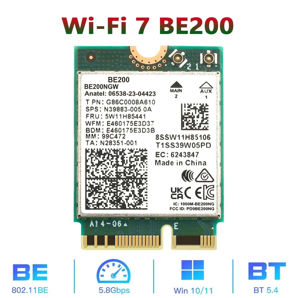 New Wi-Fi 7 BE200 Bluetooth 5.4 Wifi Card BE200NGW 2.4/ 5/ 6 GHz 5.8 Gbps For Windows 11 PC Laptop
