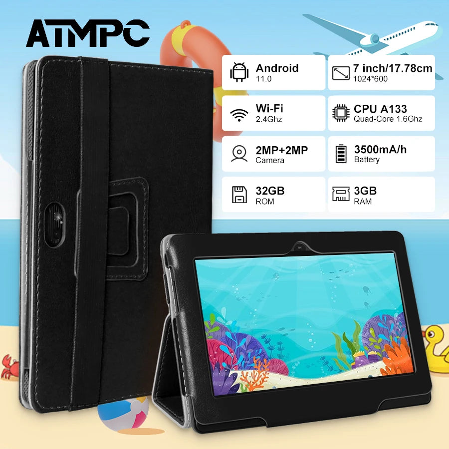 ATMPC 7 Inch Tablet, Android 11, 3GB RAM+32GB ROM Tablet PC Quad Core Processor, HD IPS Display, Dual Camera, WiFi 128GB Expand