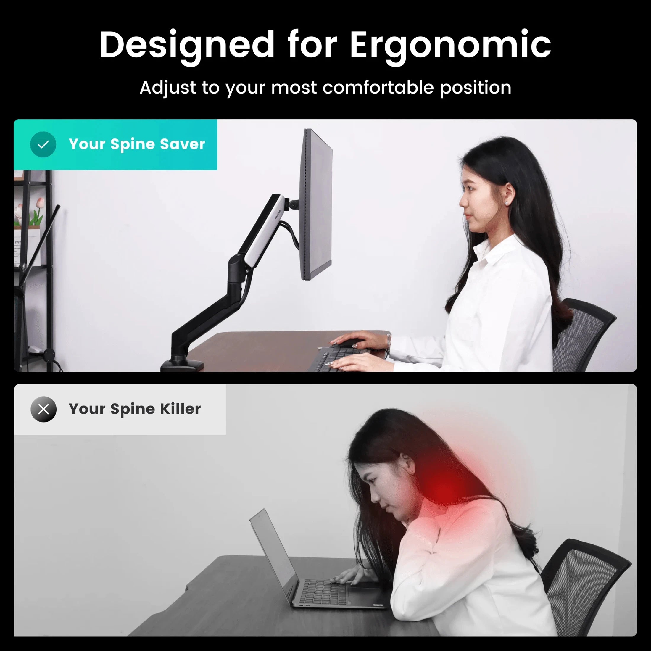 Nearhub MS-001 Monitor Arm Mount Bracket Single Arm,Flexible Adjustment 180° Swivel 360°Rotation Support Monitor Arm Stand