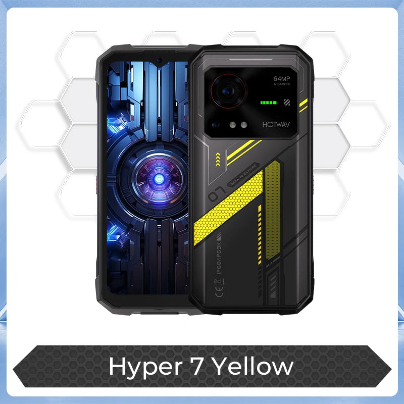 HOTWAV Hyper 7 5G Rugged Phone 6.6'' FHD+ 2K Display 10800mAh Mobile Phone 280LM 64MP Smartphone 8GB 256GB Android 14 Cellphone