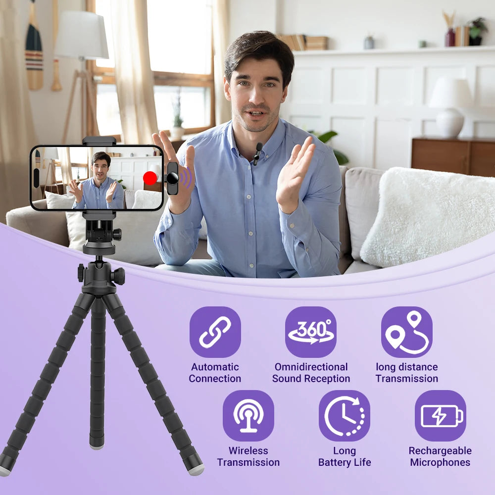 Basix 2.4G Wireless Stereo Lavalier Microphone Live Interview Outdoor Mini Noise Cancelling  for iPhone Android rotate Lapel Mic