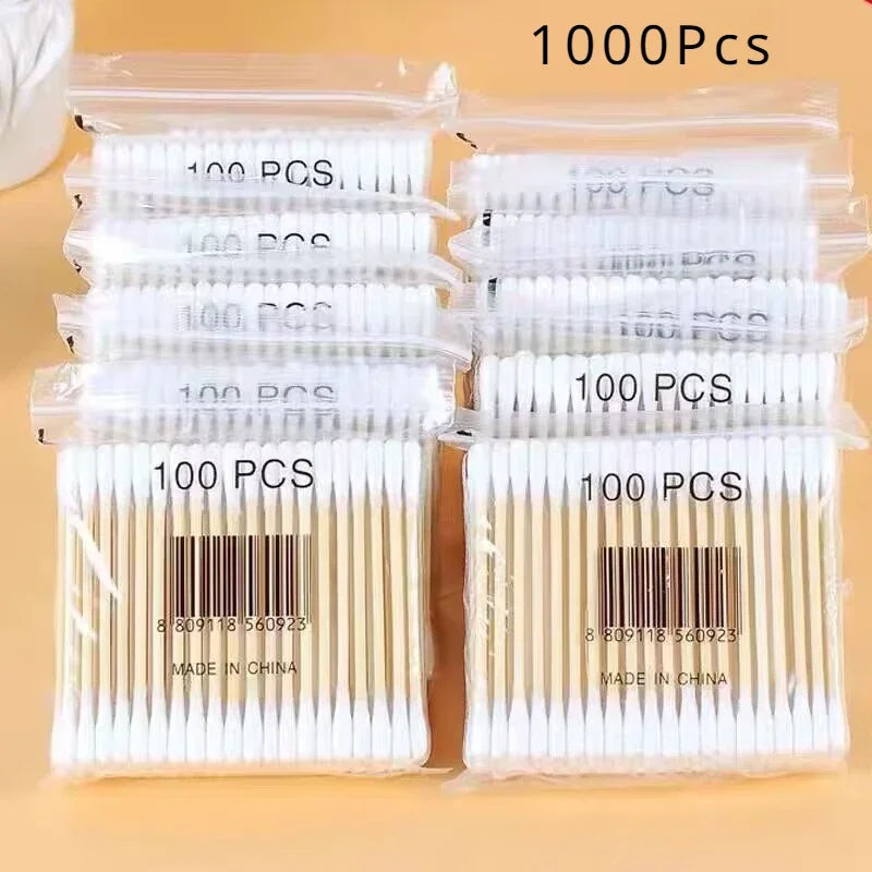 300/500pcs Double Head Cotton Swab Medical Wood Sticks Nose Ears Clean Applicator Microbrush Beauty Cotton Buds Makeup Tool