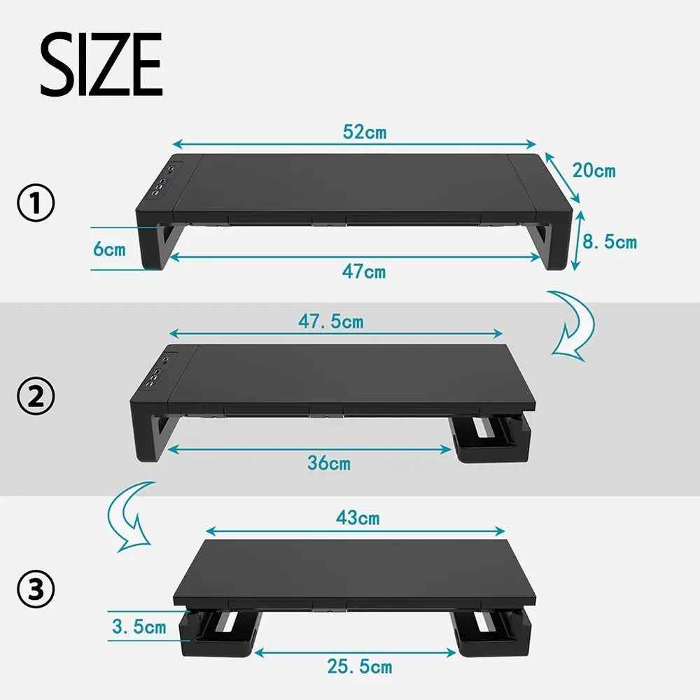 RGB Lights Monitor Stand Riser with USB Foldable USB 3.0 & 2.0 Hub Laptop Holder with Storage Drawer Adjustable Length