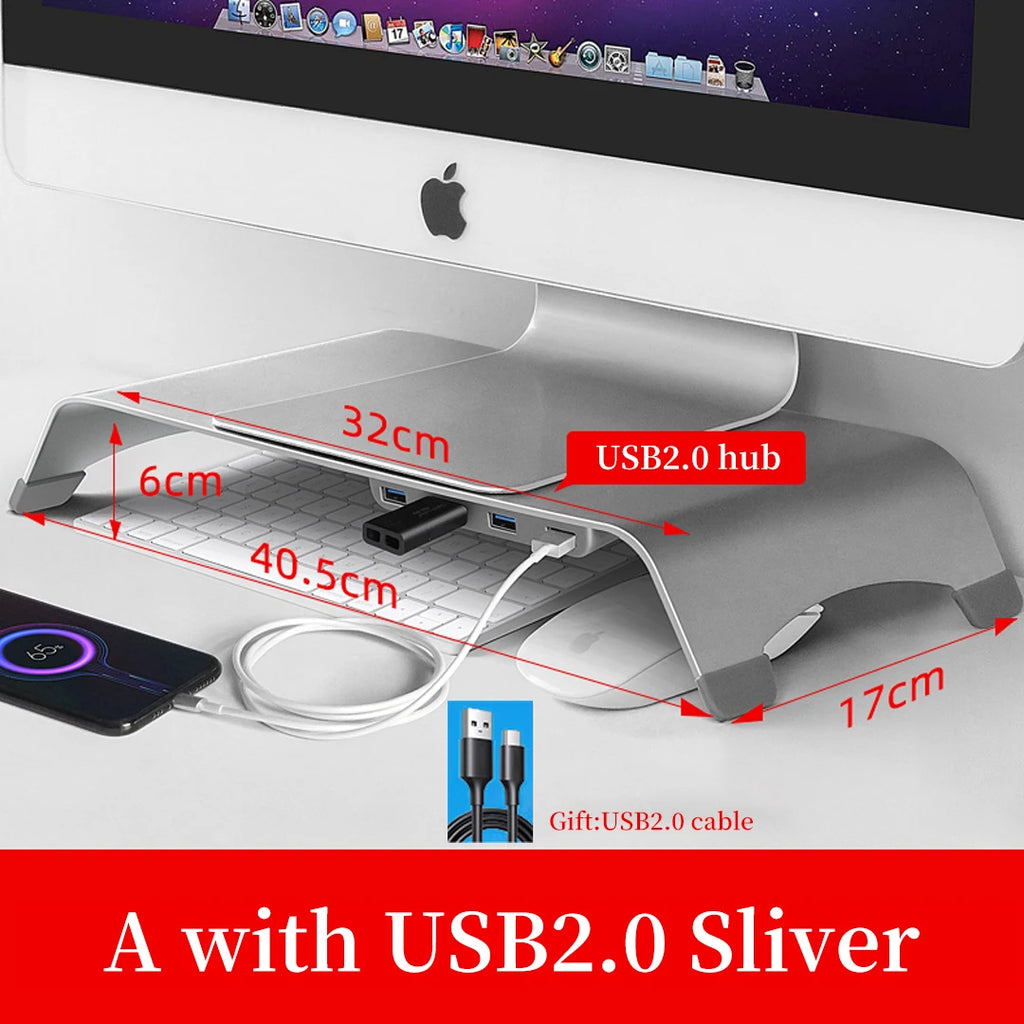 Universal Monitor Stand Holder Aluminum Alloy Laptop TV PC Monitor Stand Bracket Organizer Home Office Desktop Monitor Riser