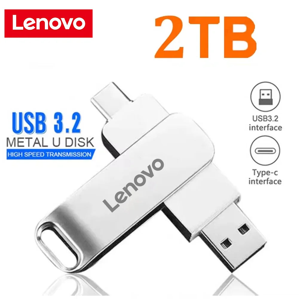 Lenovo 64TB USB 3.2 Pen Drive 16TB 2TB USB Stick High Speed Transfer Metal Portable SSD Pendrive Cle U Disk Flash Drive Memoria