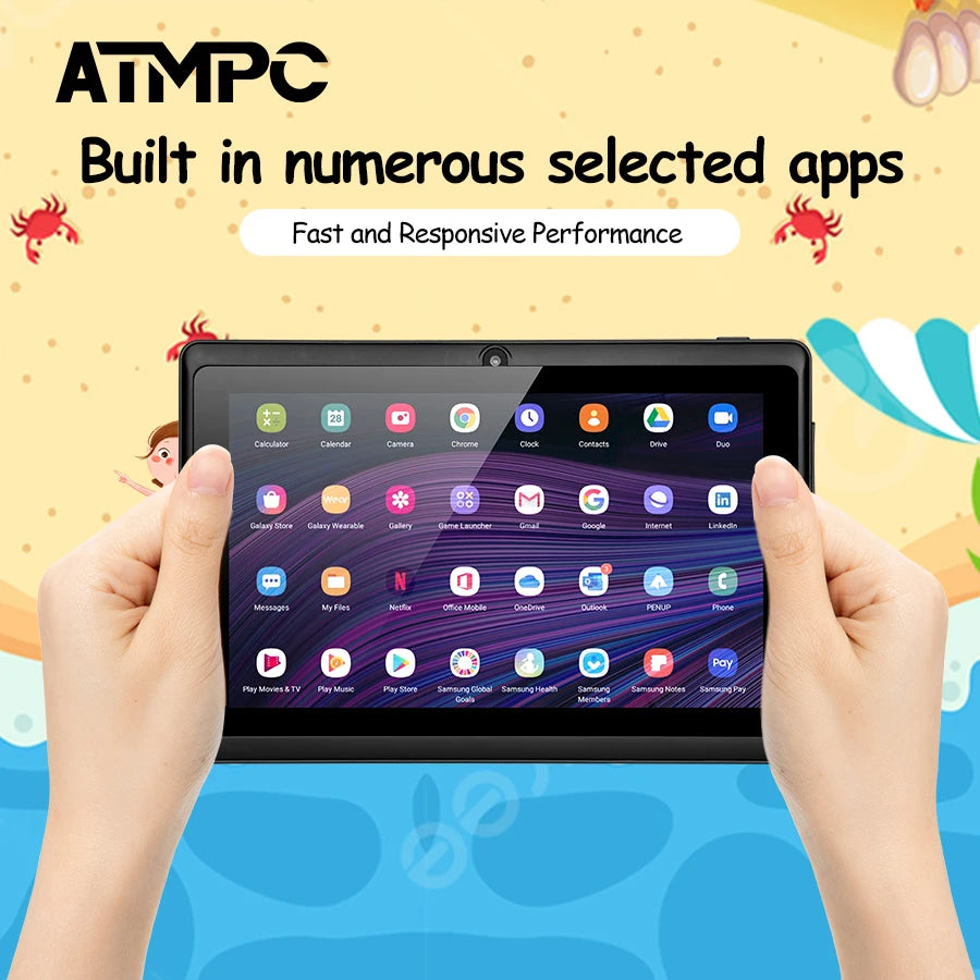 ATMPC 7 Inch Tablet, Android 11, 3GB RAM+32GB ROM Tablet PC Quad Core Processor, HD IPS Display, Dual Camera, WiFi 128GB Expand