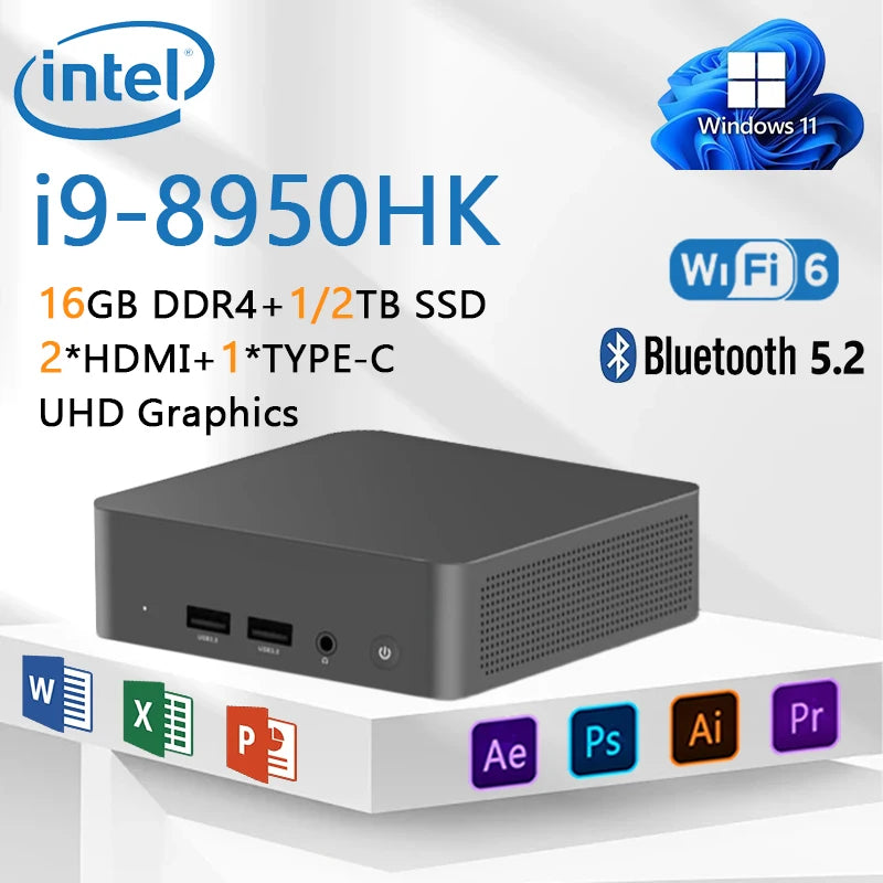 Mini PC Windows 11 Pro Intel Core i9 8950HK Celeron N5095A Portable Desktop PC 16GB DDR4 1TB 2TB SSD WiFi 6 Gaming Computer