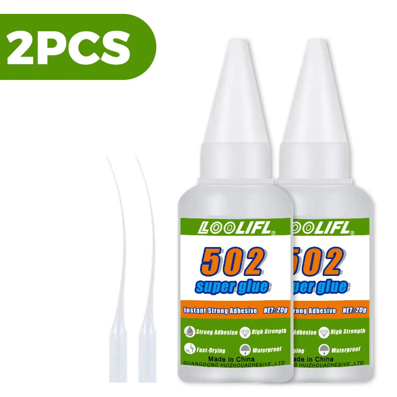 Hot Sell1-2pcs 502 Super Glue Instant Quick-drying Cyanoacrylate Adhesive Leather Rubber Wood Metal Strong Bond Liquid Glue Tool