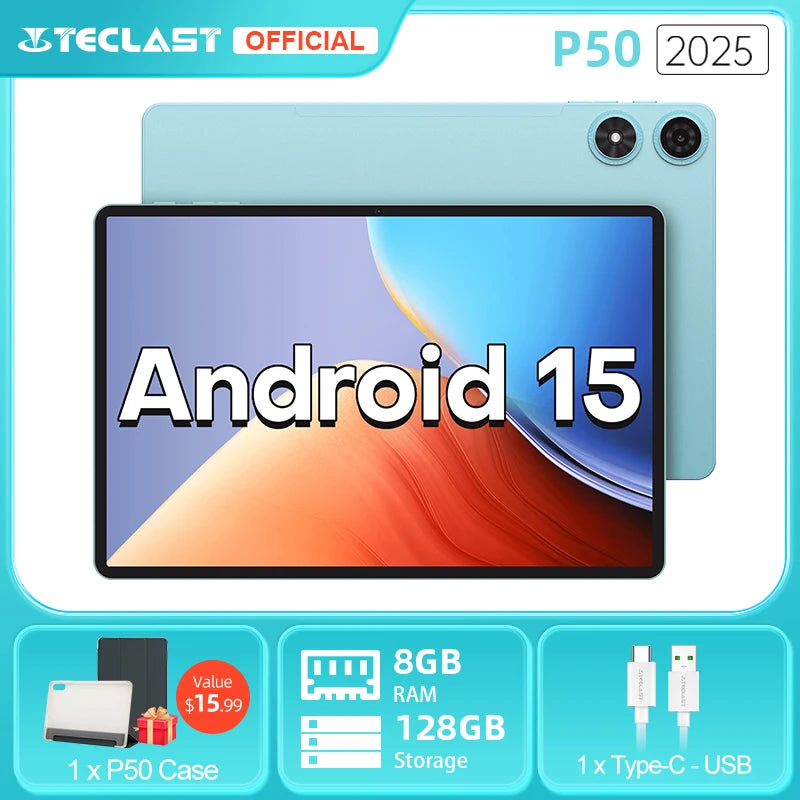 Teclast P50 2025 Tablet Android 15 Max 20GB(8+12GB) RAM 128GB ROM 11 inch 90Hz Display T606 Octa-Core  7000mAh 4G LTE GPS Type-C