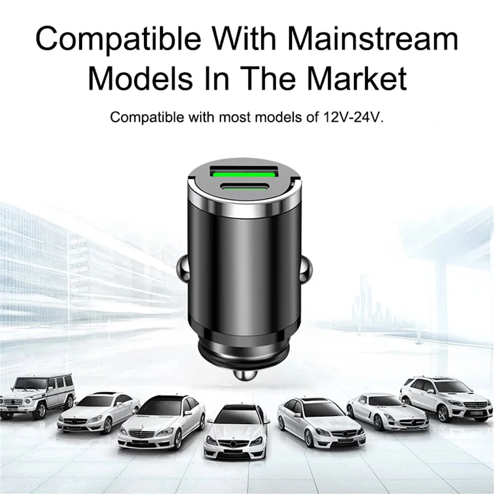 200W Mini Dual Ports USB Car Charger Lighter Fast Charging Car Phone Charger Adapter for iPhone 13 12 Xiaomi Huawei Samsung