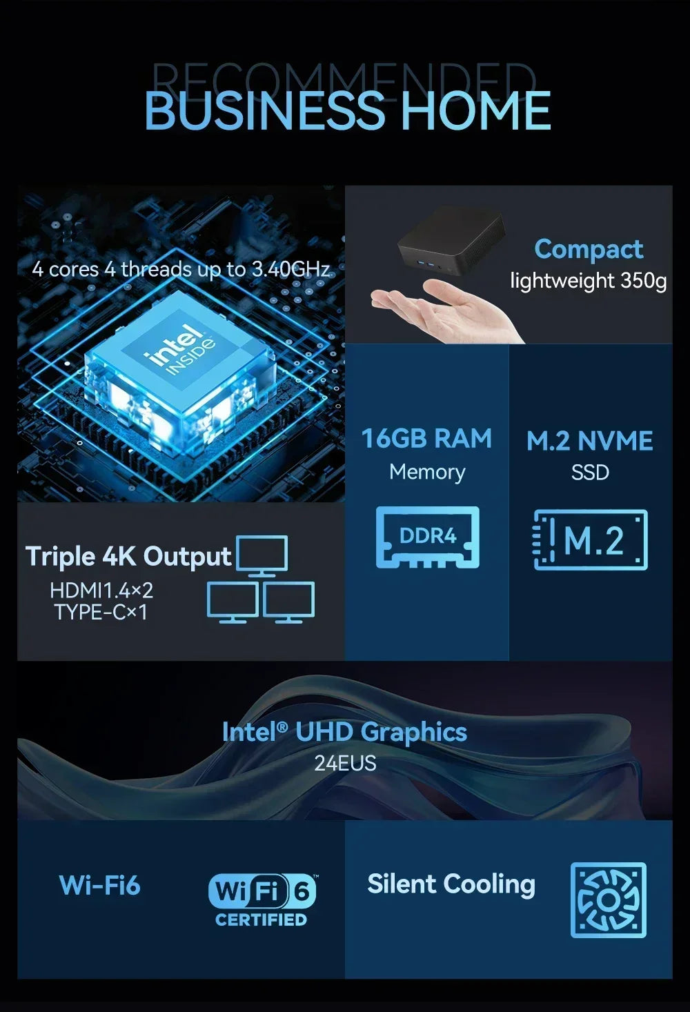 Mini PC Windows 11 Pro Intel Core i9 8950HK 16GB DDR4 1TB SSD PC Gamer Computer Dual WIFI 6 BT5.2 4K HD Mini Gaming Pc Desktop