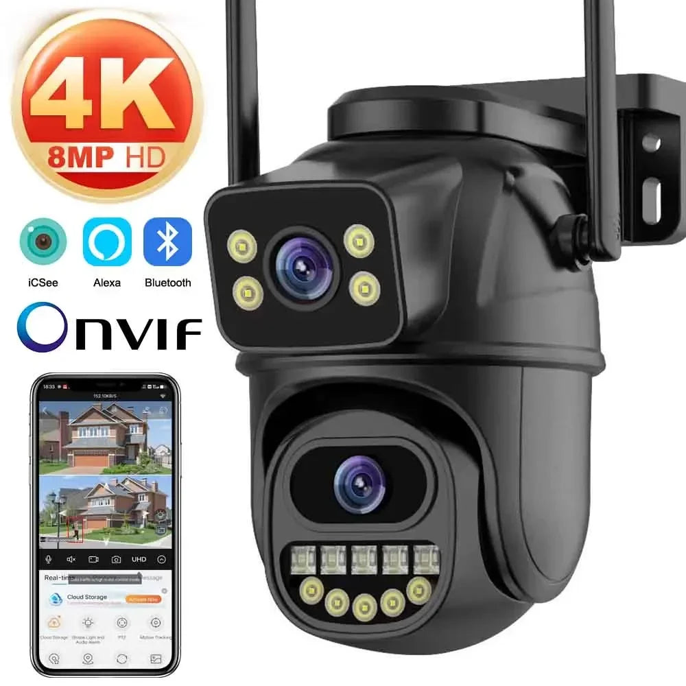 4K 8MP WiFi Surveillance Camera Dual Lens 4X Digital Zoom AI Human Detect ONVIF Outdoor Security PTZ IP Cameras