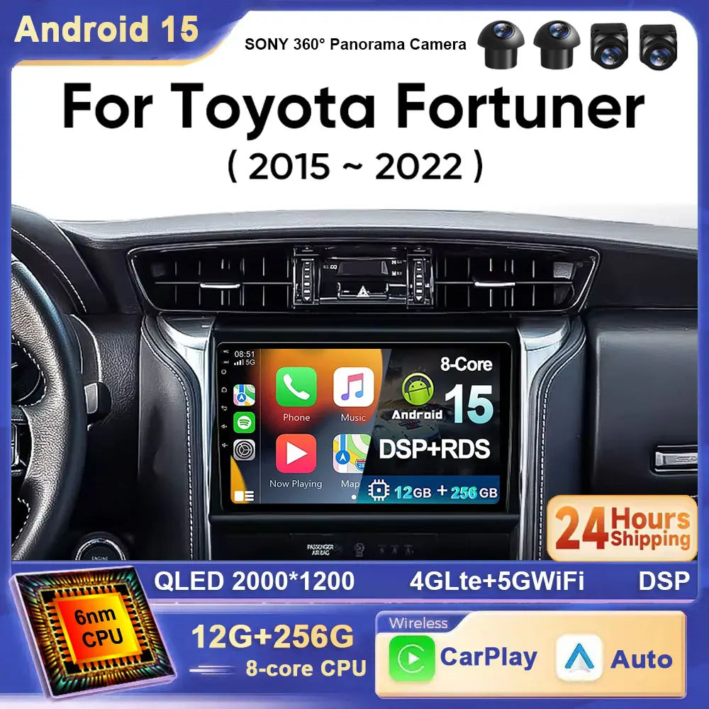 Car Android For Toyota Fortuner 2 SW4 2015-2022 Auto Radio Video Multimedia Player GPS Navigation In-cell QLED Screen 4G 2DIN