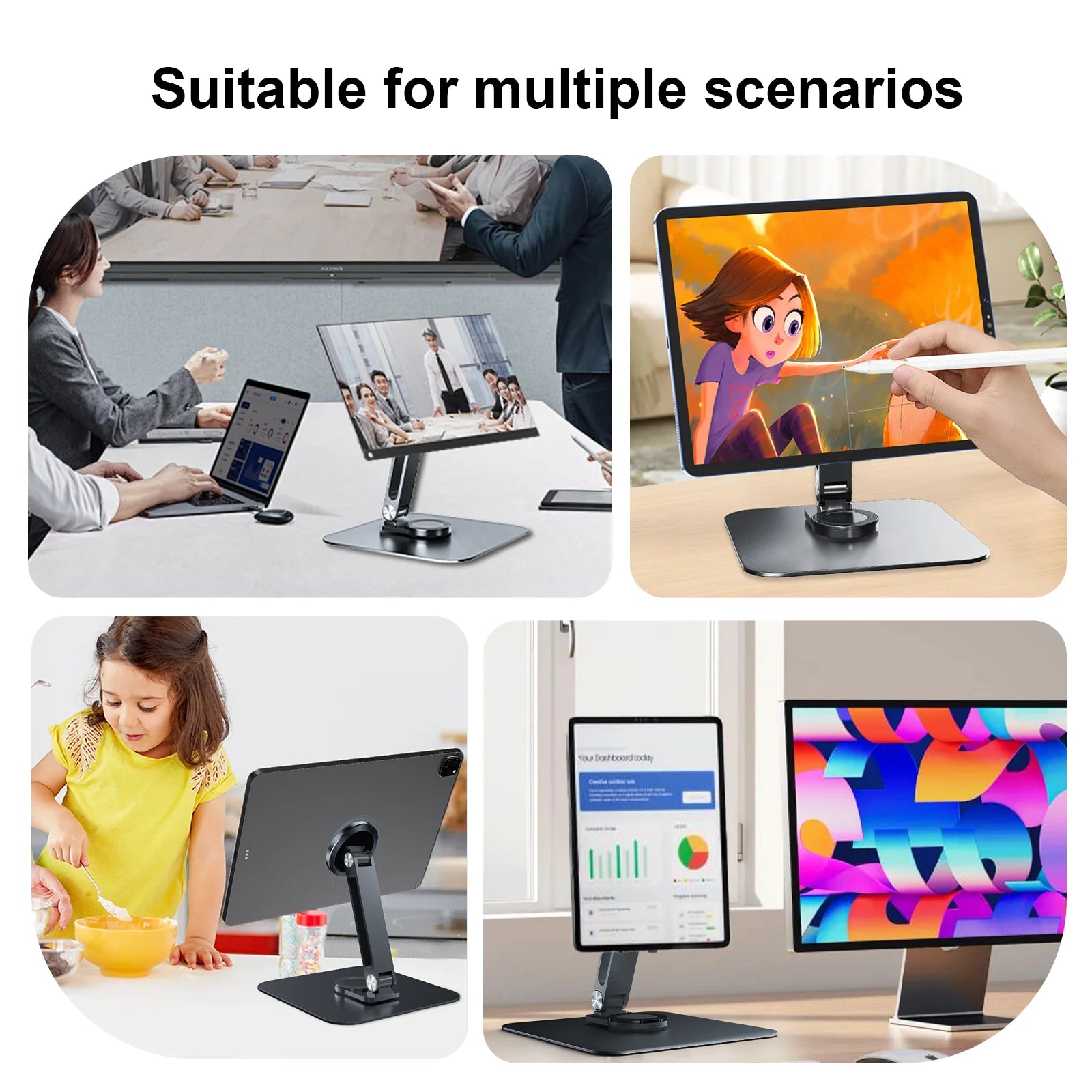Black Magnetic Metal Stand 360° Rotatable Holder for 7-21.5 inch Portable Monitor, iPad & iPhone Displays,  Stable 3KG Bracket
