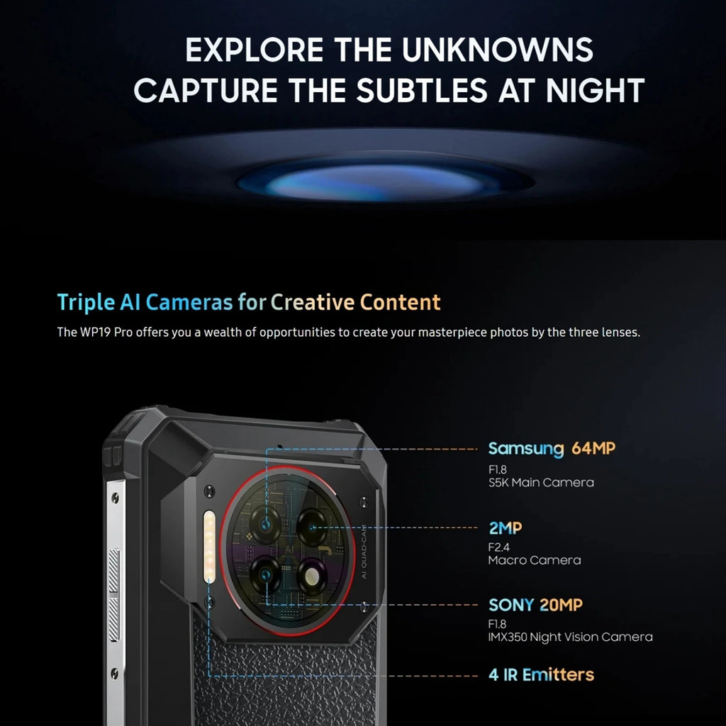 Oukitel WP19 Pro Rugged Smartphone 6.8" FHD+ Display 22000mAh Android 13 Helio G99 8GB+256GB 64MP Camera 33W NFC 4G Cellphone