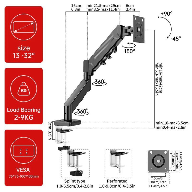 Single Monitor Mount for Screens VESA up to 32" Computer Bracket Adjustable Display Arm,Tablet Holder Desktop Clamp Stand
