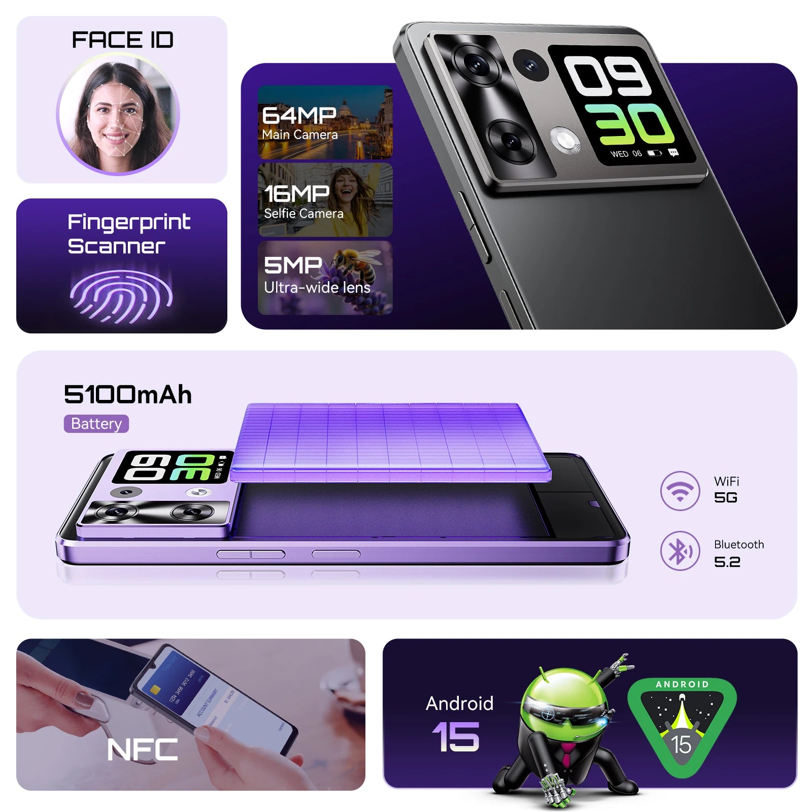 Cubot P90 Smartphone Android G100 Octa-core 2.2GHz Dual Speakers 24GB+256GB Mobile Phone 6.88" 120Hz 64MP 5100mAh Cellphone NFC