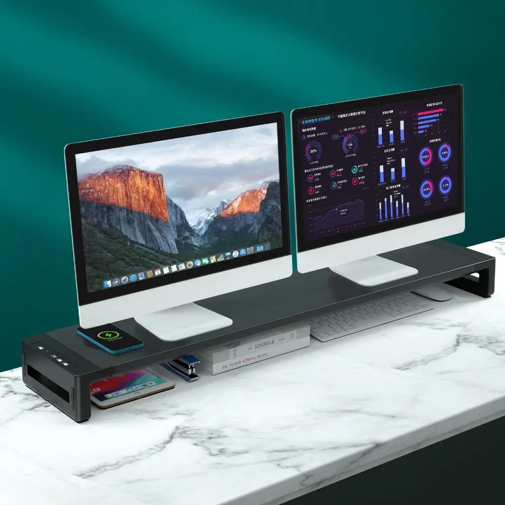 RGB Lights Monitor Stand Riser with USB USB 3.0 & 2.0 Hub with Storage Drawer Computer Display Stand Foldable Phone Holder