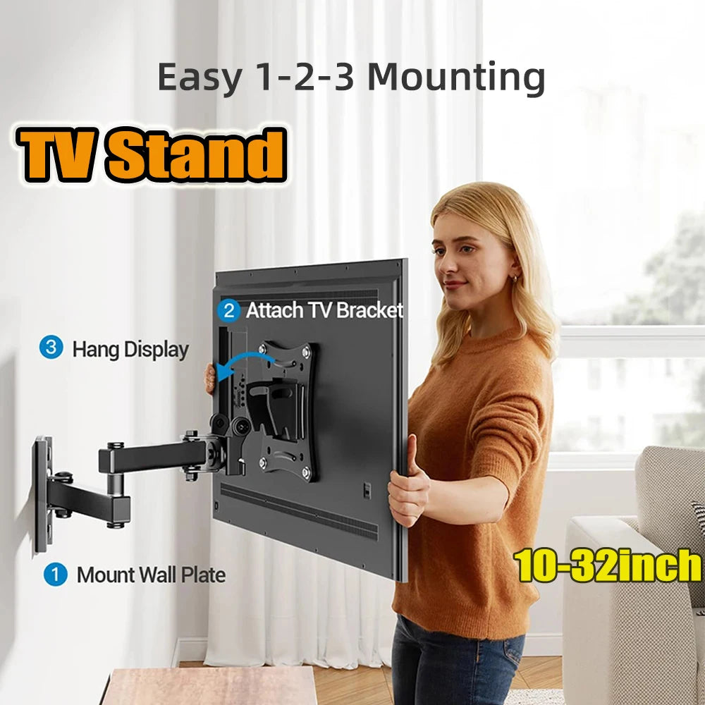 Full Motion Corner TV  Bracket  Wall Mount 10-32 In tv Monitor Holder  Swivel Tilts Adjustable Universal TV stand VESA 100x100mm