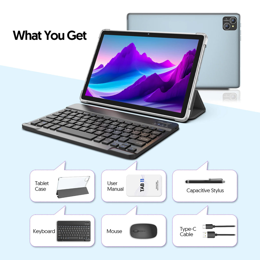 Android 14 tablet, with keyboard, mouse, protective case, stylus, 8(4+4) GB+128GB, octa-core processor, GMS certification