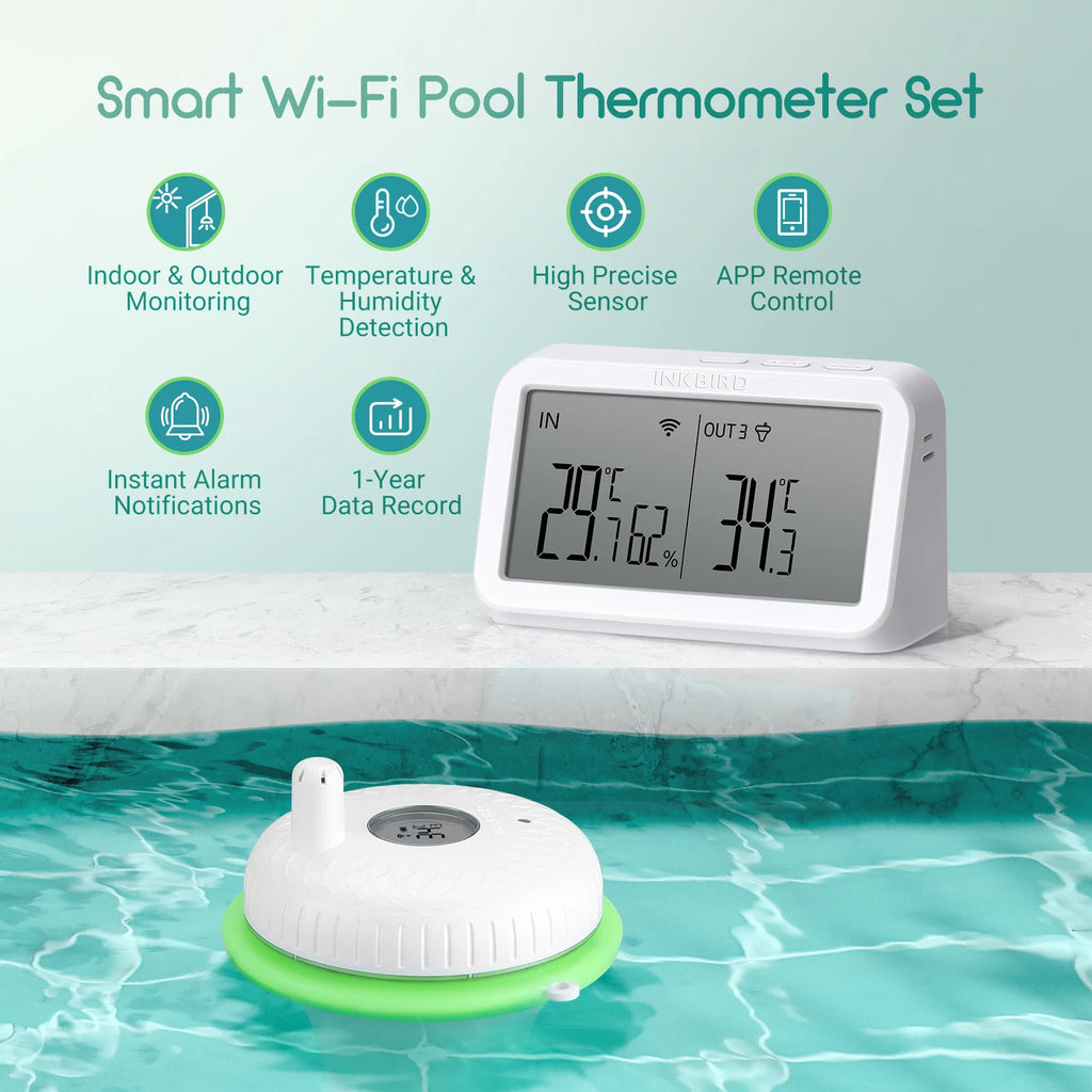 INKBIRD Pool Thermometer with WiFi Gateway Indoor Outdoor Pool Thermometer Set Digital Temperature Monitor for Swimming Pools