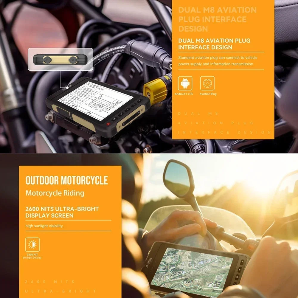 HUGEROCK 7 Inch X70 Rugged Tablet for Motorcycle Bicycle Navigation Camera Field Monitor 2600nit Android Smart PC Tablet 8+128GB