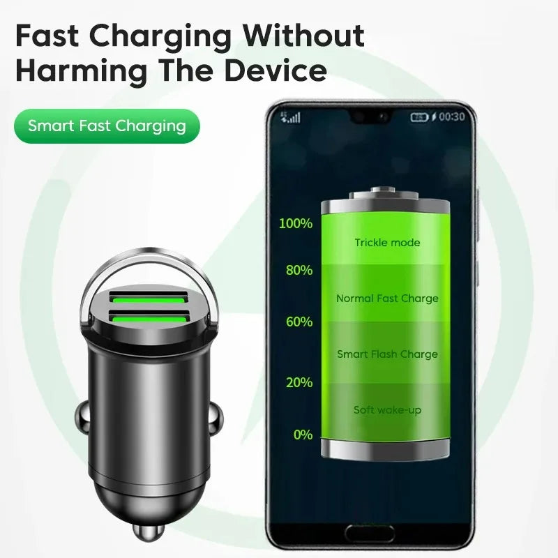 200W Car Mobile Phones Fast Charger Dual USB Quick Charger 3.0 USB Type C 12-24V Lighter Fast Charging Car Power Charger Adapter