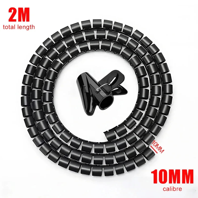 2M Spiral Cable Wire Protector Cable Organizer Computer Cord Protective Tube Clip Organizer Management Tools 10/16/22/28/32mm