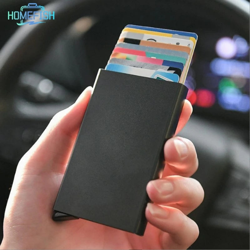 HOMEFISH Smart Wallet Card Holder Metal Thin Men Women Wallets Pop Up Minimalist Wallet Small Black Purse Vallet Walets for Men