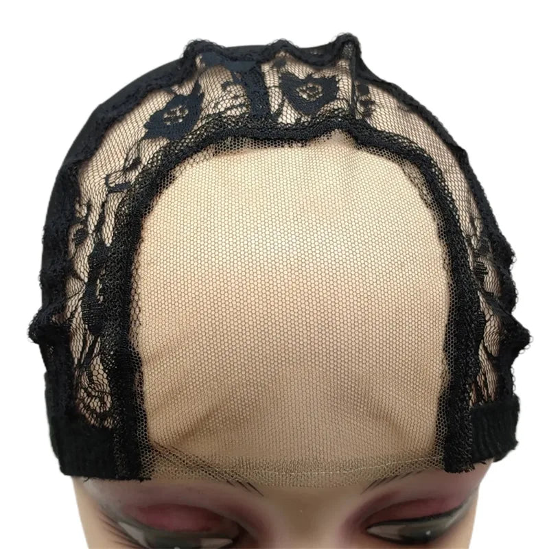 1PC Black 4x4 Inch U-Part HD Lace Wig Cap with Adjustable Strap for DIY Wig Making Hairnet Weaving Cap