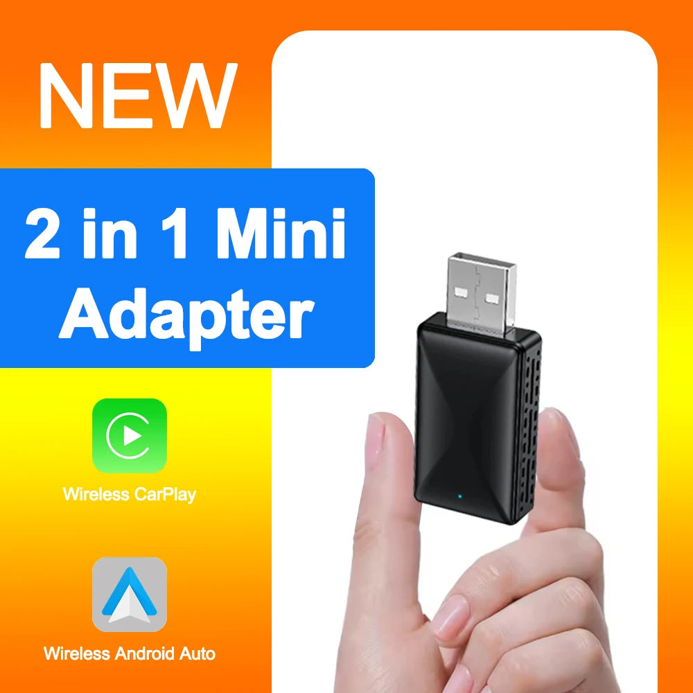 NEW 2in1 Mini  Wireless Carplay Adapter And Android Auto Wireless Adapter  Wired to Wireless Plug And Play  For 99% OEM Cars