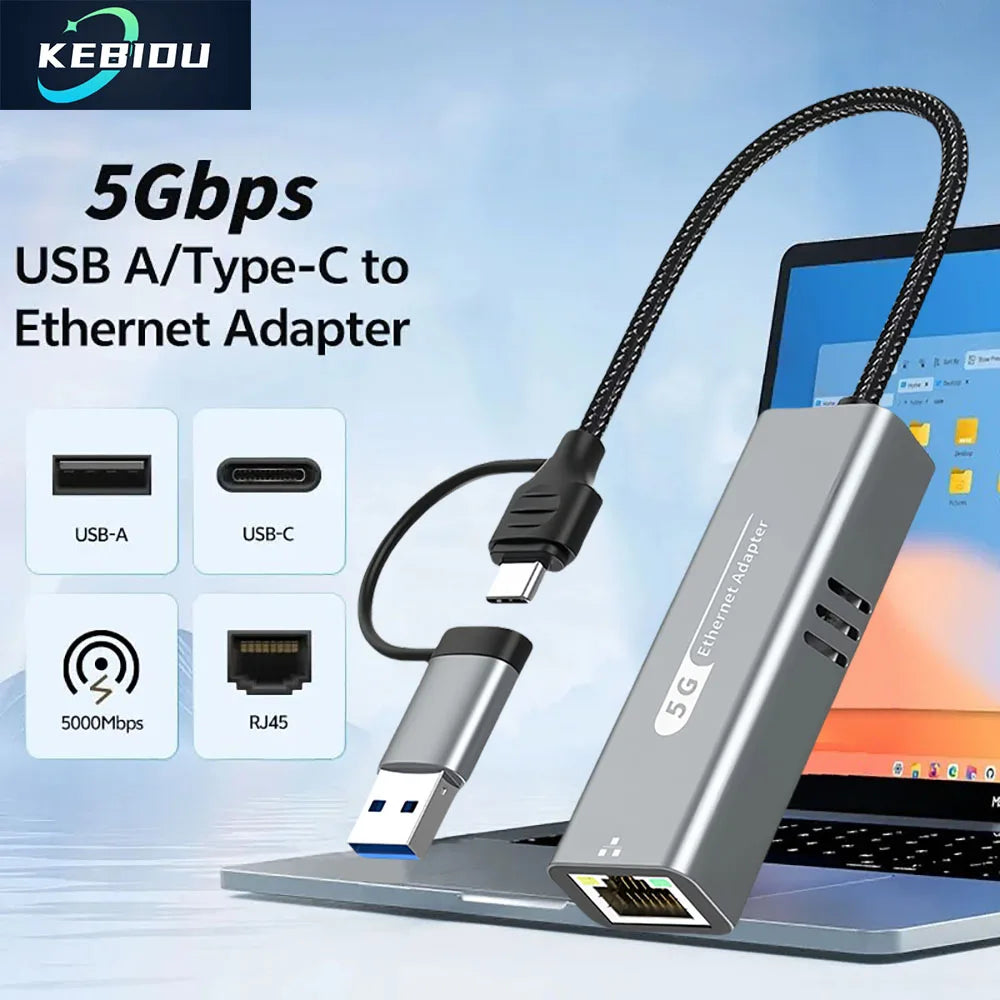5Gbps USB 3.2 Type C Ethernet Adapter RTL8157 5000Mbps RJ45 Network Card Lan Internet Cable Converter for Windows 11 PC/Laptop