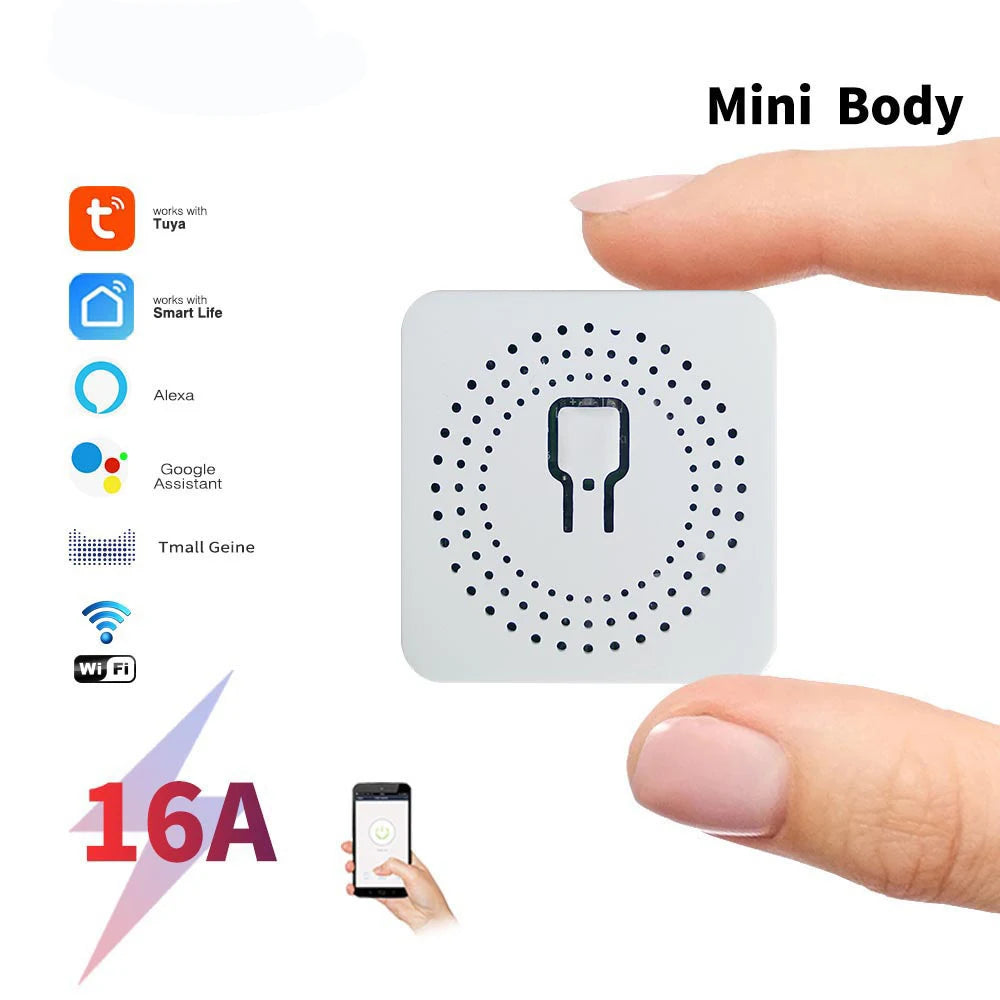 Tuya Mini 16A WiFi Switch Smart Life App 2 Way Control Smart Home Automation Module Interruptor Work for Alexa Google Home