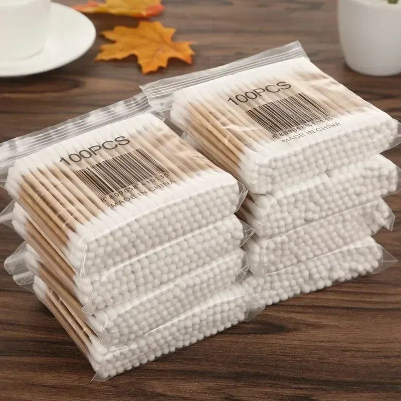 1-20Packs 100Pcs/Pack Wooden Sticks Baby Cotton Swabs Cleaning of Ears Tampons Health Beauty Cotton Swab Cleaning Cotton Buds
