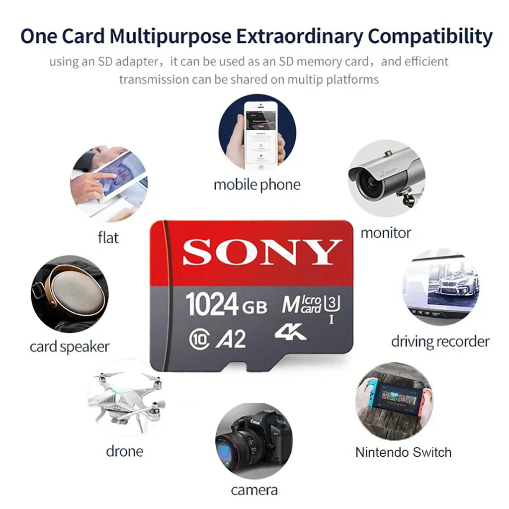SONY Micro SD TF Card 1TB Memory Card Class 128GB 256GB High Speed Cartao De Memoria Flash Memory TF Mecard C10 For Xiao Mi
