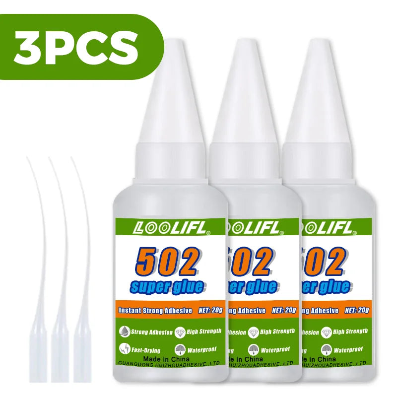 Hot Sell1-2pcs 502 Super Glue Instant Quick-drying Cyanoacrylate Adhesive Leather Rubber Wood Metal Strong Bond Liquid Glue Tool