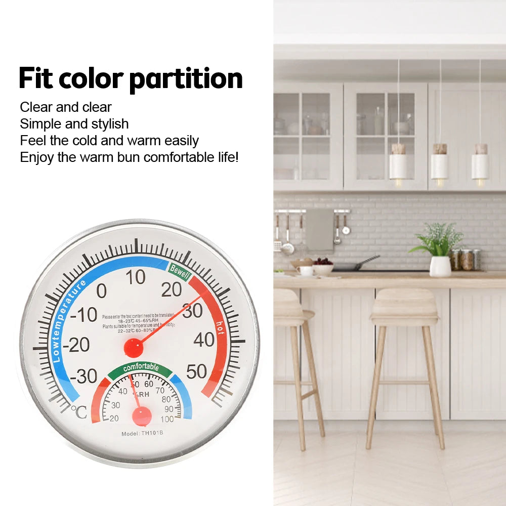 Mini Round Pointer Thermometer Hygrometer -30℃-50℃ Thermometer 20%-100% Hygrometer Indoor Office Humidity Monitor