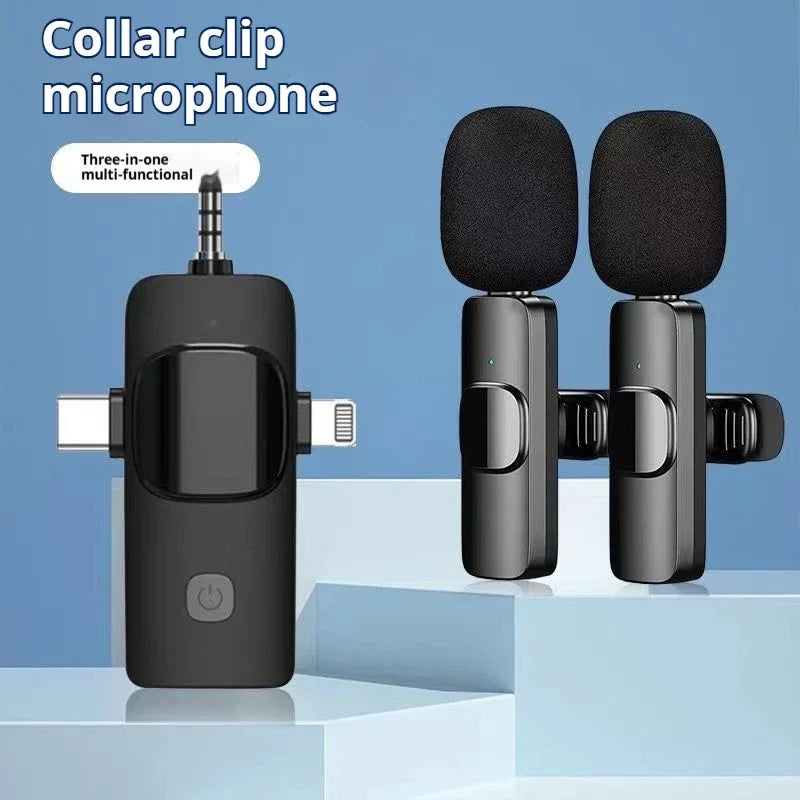 Mini Lavalier Microphone 3in1 Outdoor Portable Live Streaming Shooting Interview Mini Multifunction Wireless Microphone