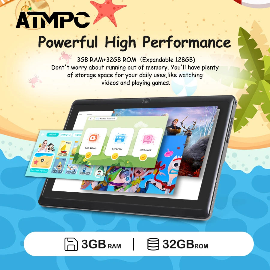 ATMPC 7 Inch Tablet, Android 11, 3GB RAM+32GB ROM Tablet PC Quad Core Processor, HD IPS Display, Dual Camera, WiFi 128GB Expand